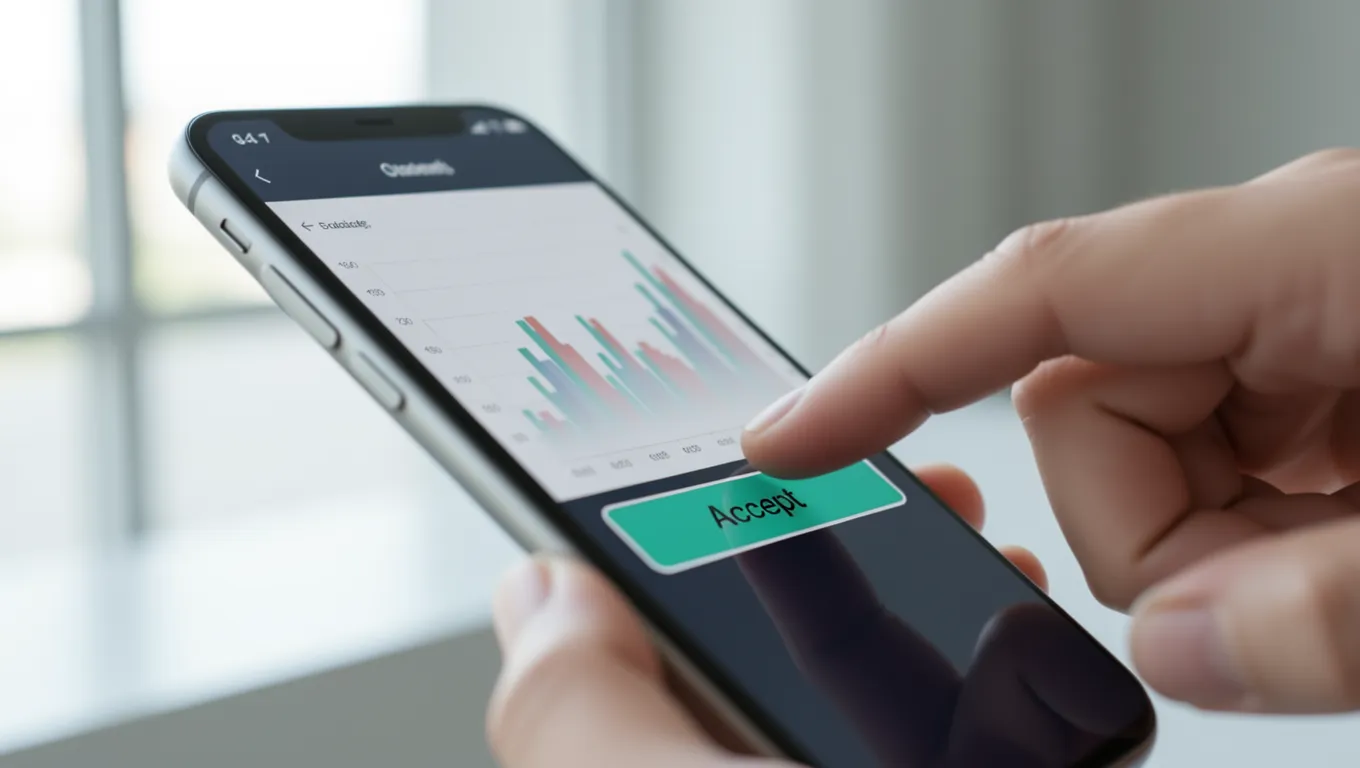 Finger tapping accept button on a mobile device screen