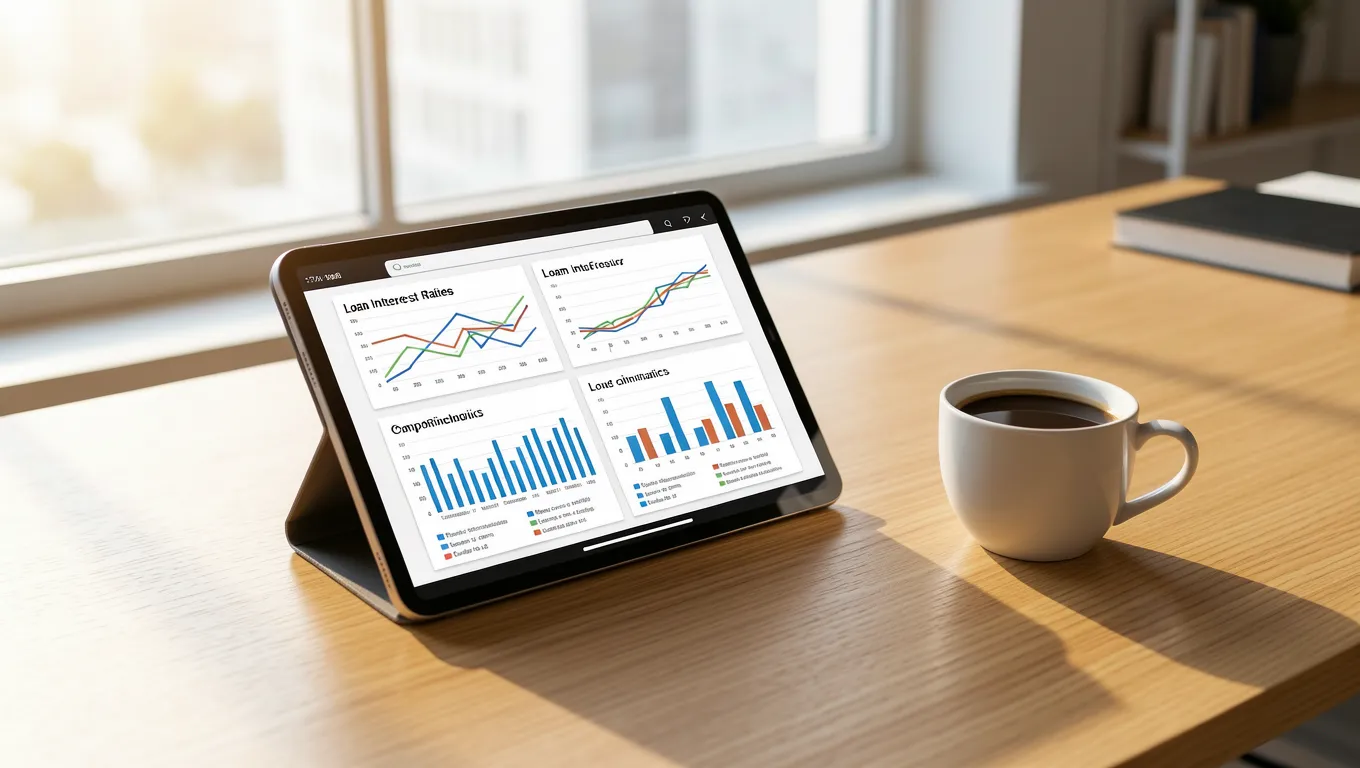 Comparison tools for personal loans displayed on a digital tablet in a bright office