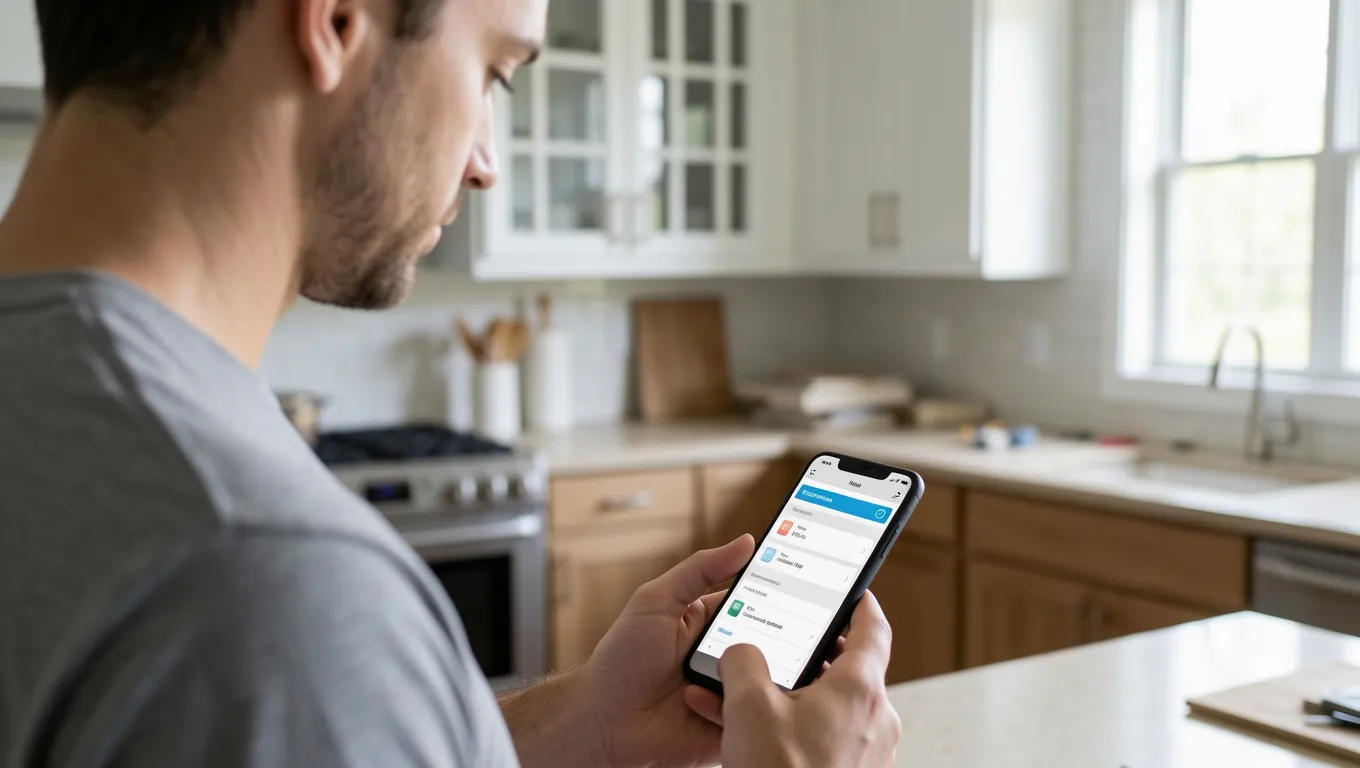 Person using a smartphone to manage fast cash personal loans during home renovation