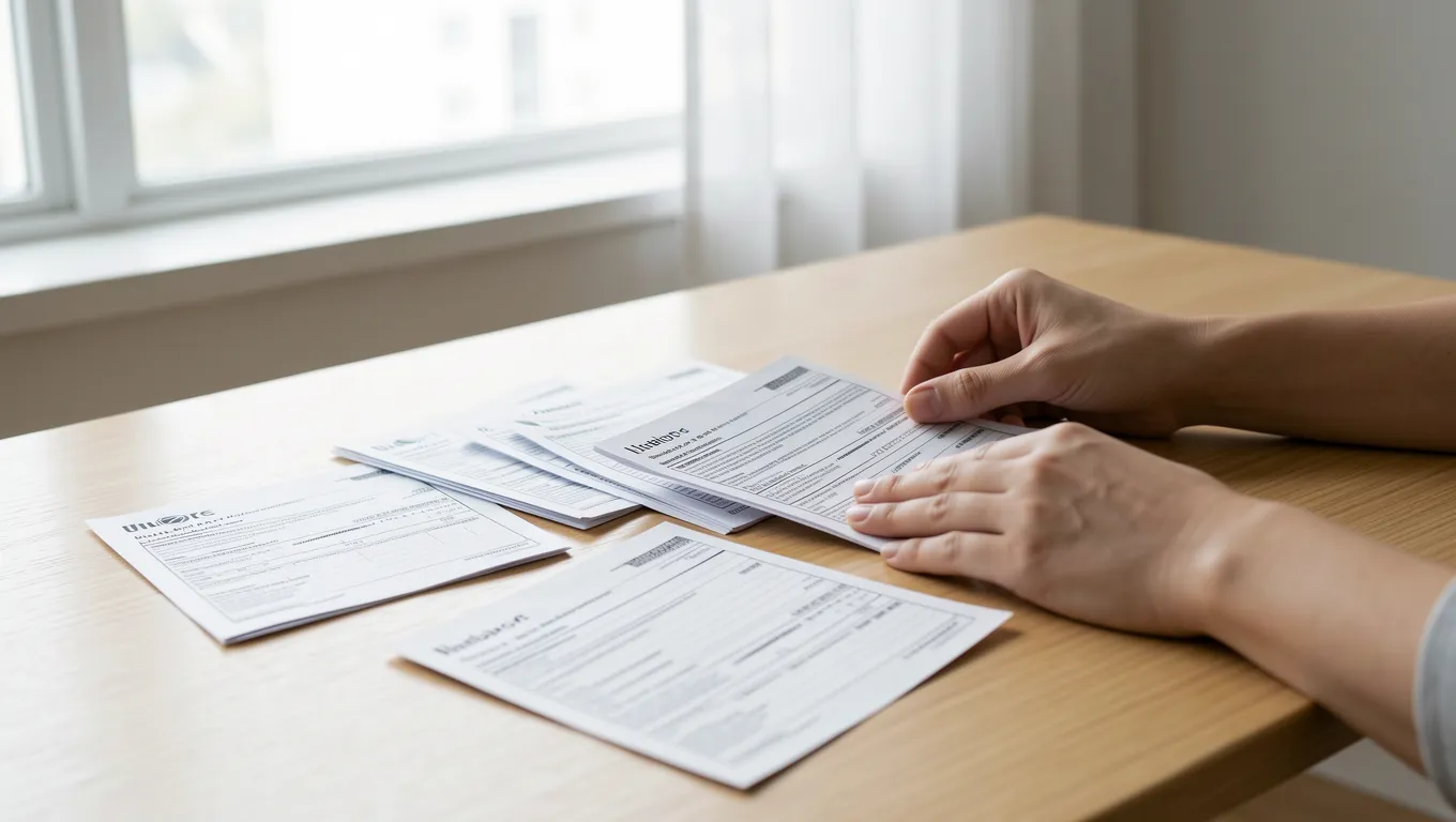 Person organizing financial documents while researching no credit check loans for bad credit