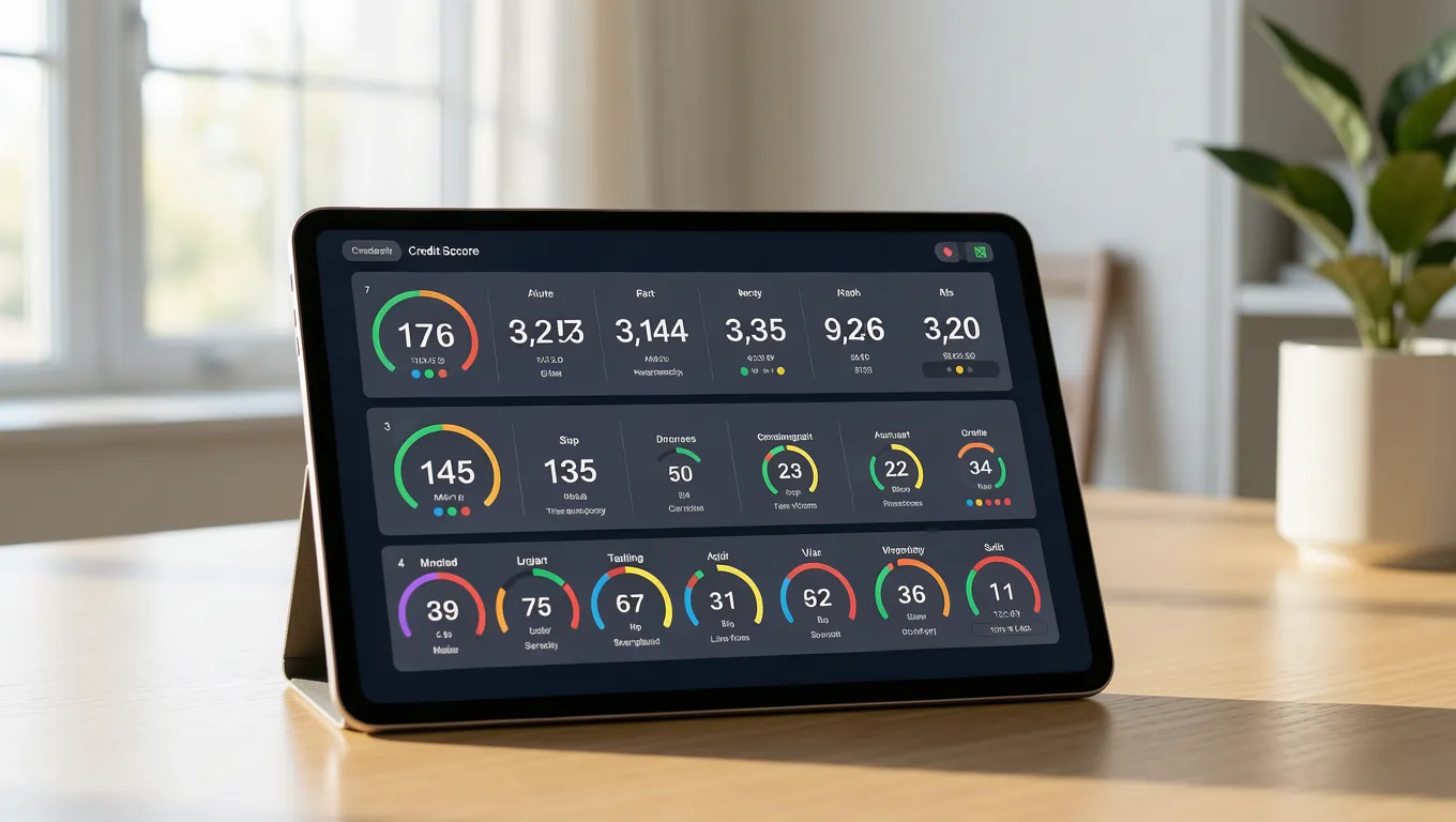 Digital credit score dashboard displayed on a sleek tablet for personal loans with low credit score