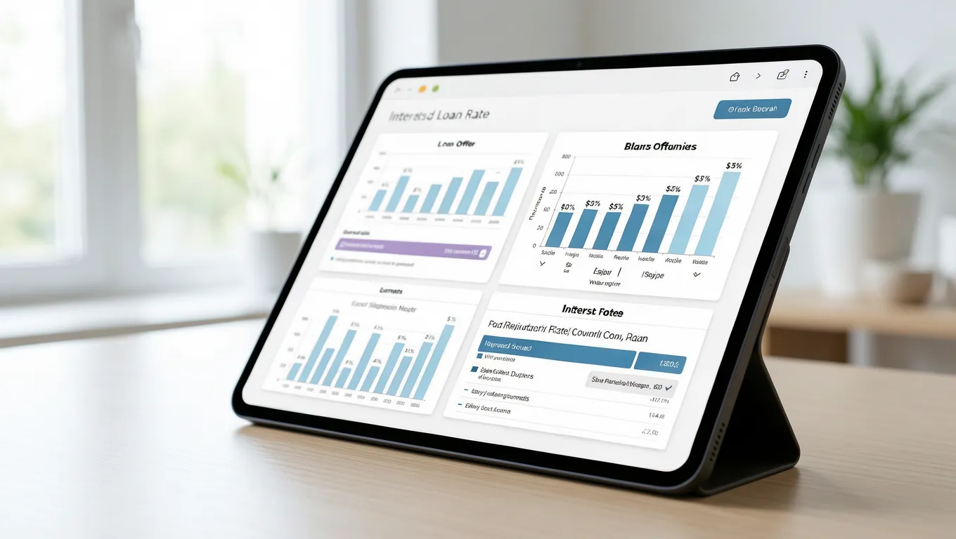 Digital comparison of unsecured personal loans online on a sleek tablet screen